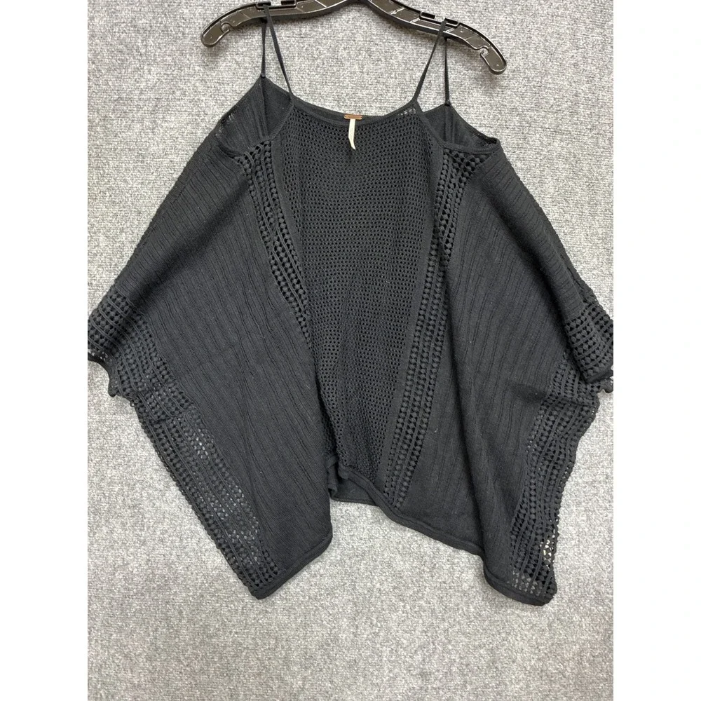 Free People Black Crochet Knit Cami Top Poncho Oversized Cotton Blend Large